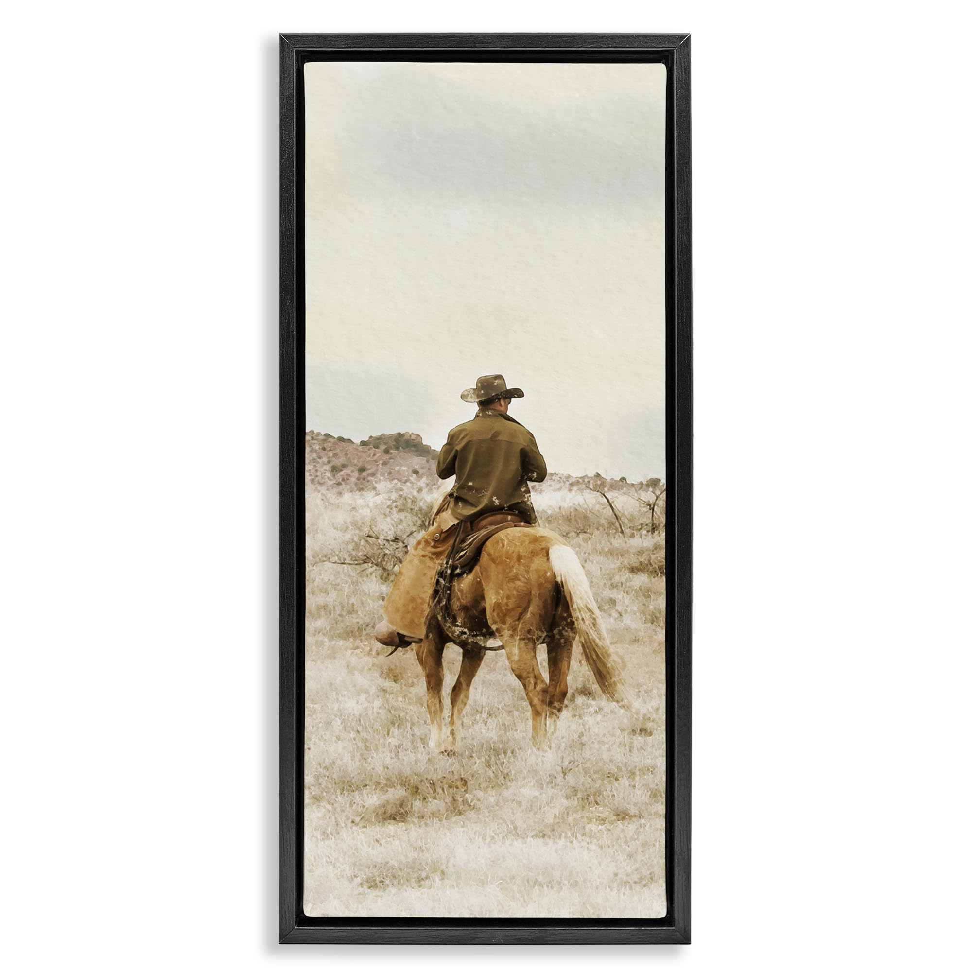 Stupell Industries Jet Black (Matte) Wild Wrangling Cowboy Western, 13 X 30 Inch Canvas In Floater Frame