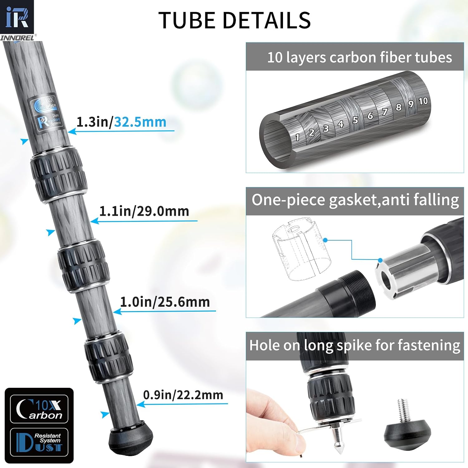 Carbon Fiber Tripod-INNOREL CT85C Professional Compact Portable Travel Tripod Heavy Duty Camera Stand for Digital DSLR Video Camcorder Load 55.1lb/25kg Tube 1.3in/32.5mm with Short Center Column