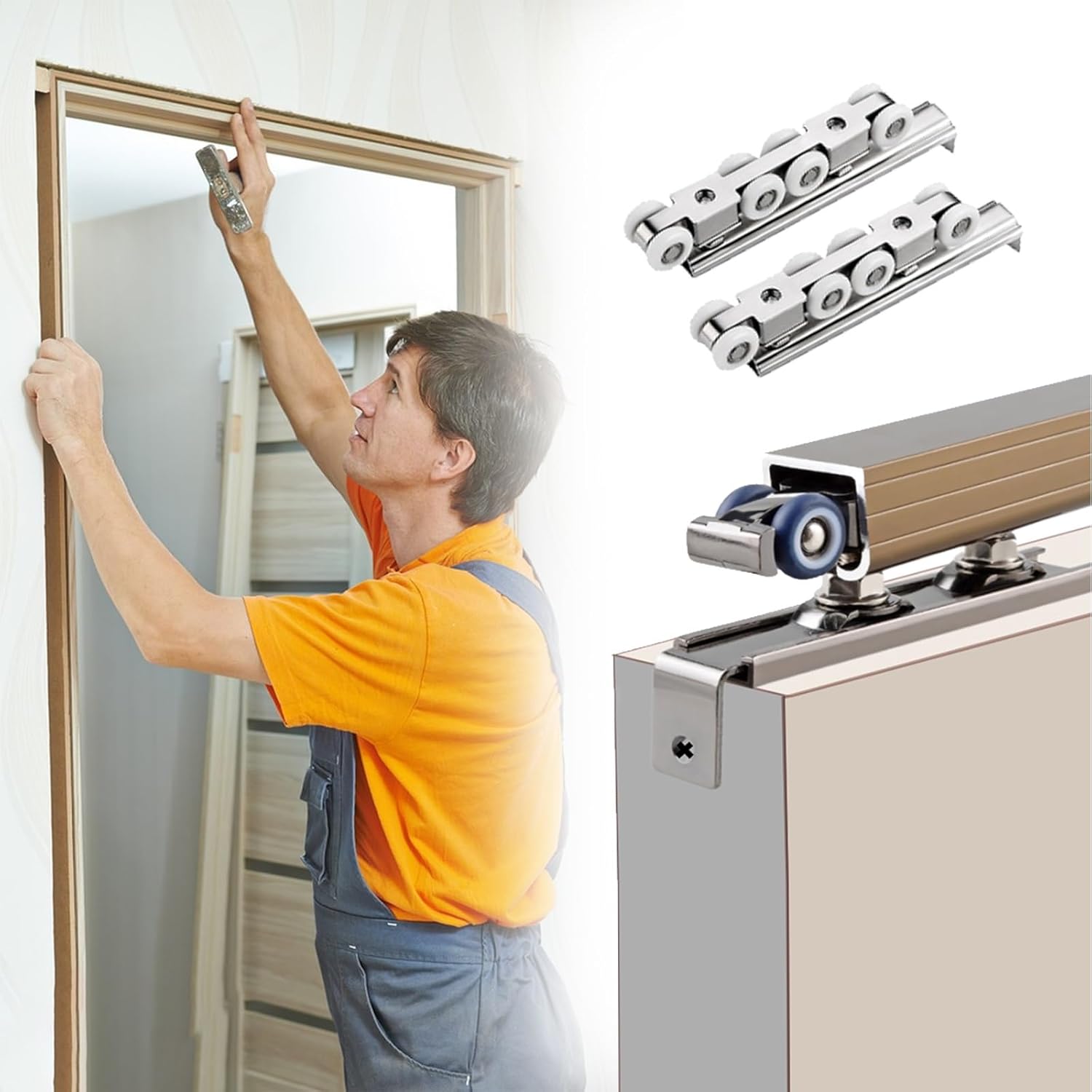 Heavy Duty Pocket Door Track and 8 Rollers, 2 3 4 5foot 6 7 8ft 9 10 12ft 14 16 18 20 22 24 26 28 30 Ft Box Rail Barn Door Hardware Kit for Bifold/ Sliding Doors, Celling/ Wall Mount(20ft/609.6cm)