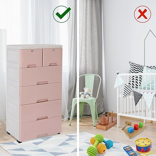 Miniatura 5 de Almacenamiento de cajones de plástico, 6 cajones apilables de tela para dormitorio, muebles de almacenamiento de plástico resistente, gabinete móvil