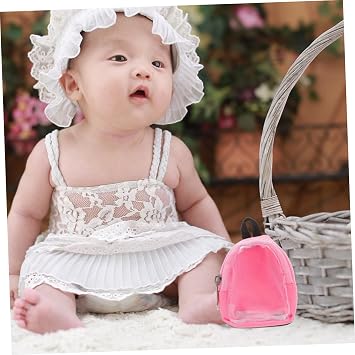 Miniature Doll Backpack for Preschool and Kindergarten with Window, Adjustable Straps, Multi Functional Storage, Zipper Closure, Pink Cloth and Plastic Tiny School Bag for Dolls