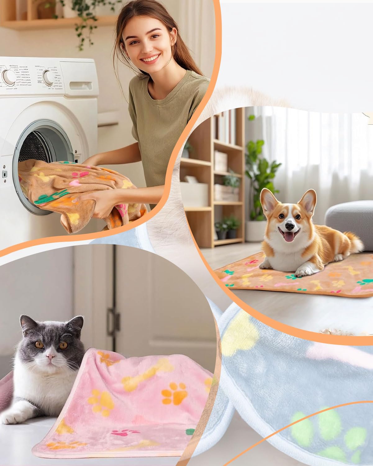 JUKOTA 3 Pezzi Coperta per Cani Gatto Lavabile Soffice Durevole, Morbida e Calda Flanella, Tappetino Protezione per Mobili Bambini Cane Gatti Grigio Rosa Beige 40_x_60_cm