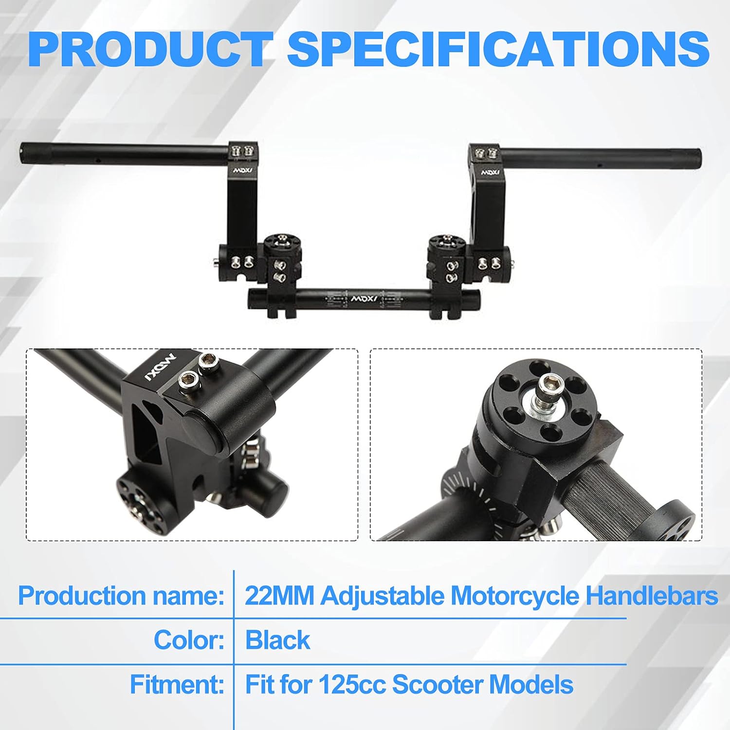 7/8" 22MM Adjustable Motorcycle Handlebars Handle Bar, Detachable Black Steering Hangers Handle Bars System for 125cc Scooter Models 1 Pair