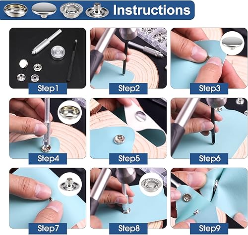 Miniatura 5 de Meifuly - Kit de 323 piezas de lienzo a presión, acero inoxidable de grado marino (tapas, enchufes, tornillos, componentes de la base de tela) para