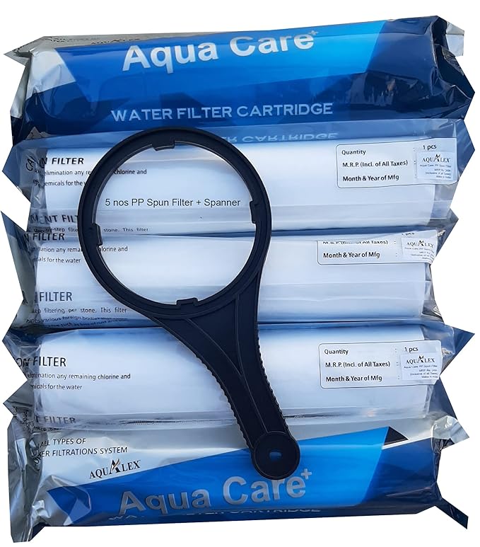 SSB Aqualex, Pokar RO, Classic 100, PP Spun PRE Filter, 5 Micron, 10 inch, Superier Quality, 5pcs Set + 1pc Spanner, Suitable for Water RO Purifier