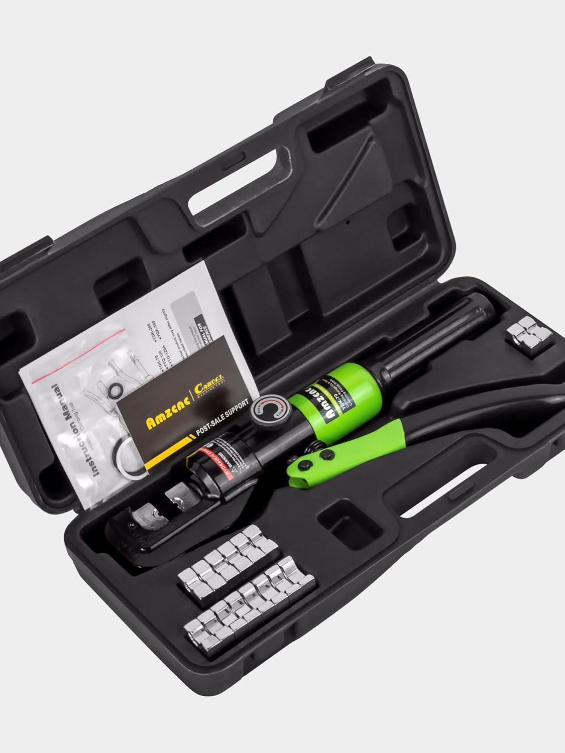 AMZCNC 10 Tons Hydraulic Wire Battery Cable Lug Terminal Crimper Crimping Tool With 9 Pairs of Dies,1/8” Wire Rope Crimping Tool