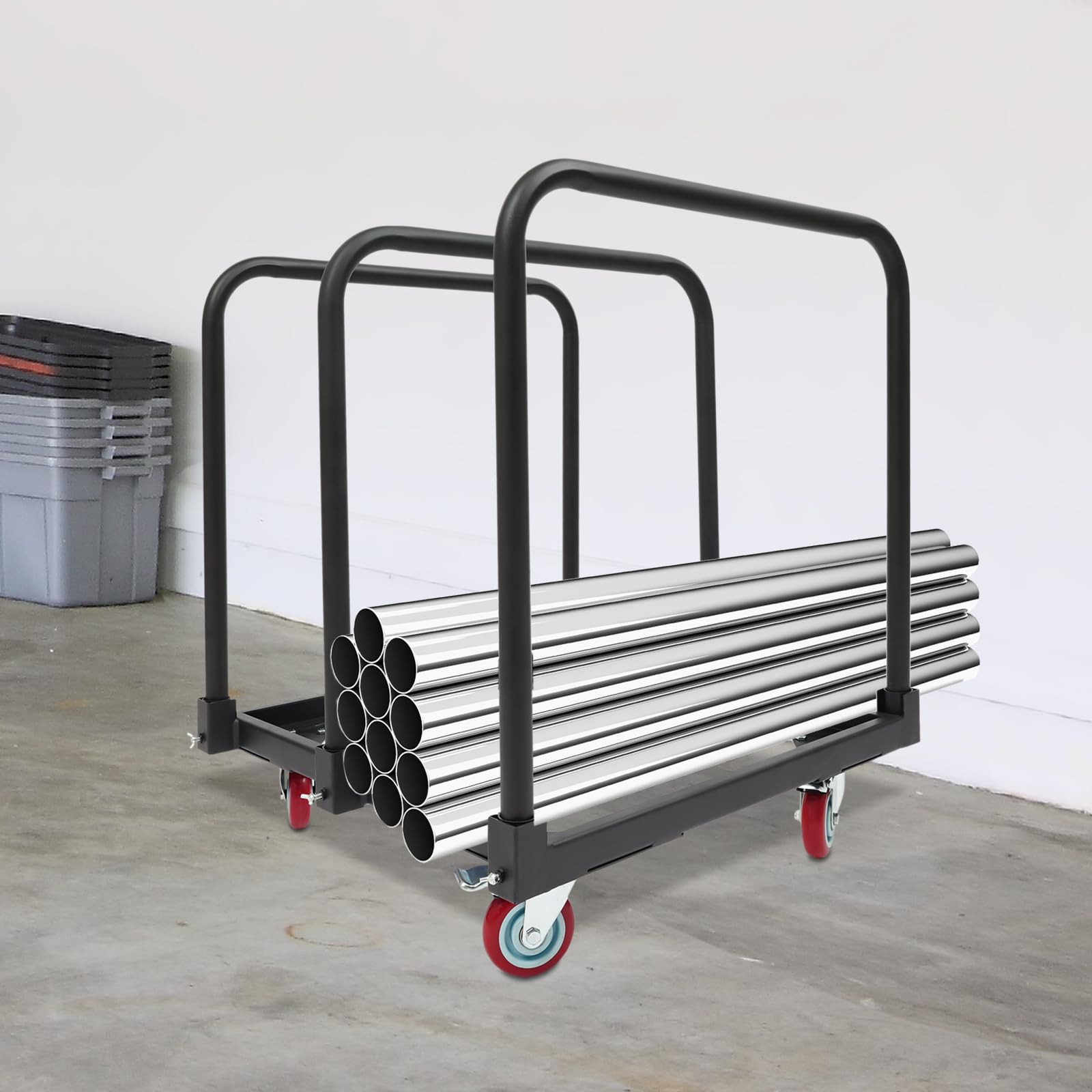 Carrello con 3 staffe tubolari, portata 90,72 kg, carrello di trasporto con 4 ruote girevoli con freno di stazionamento, carrello a piastre e supporto per il trasporto per magazzino e officina