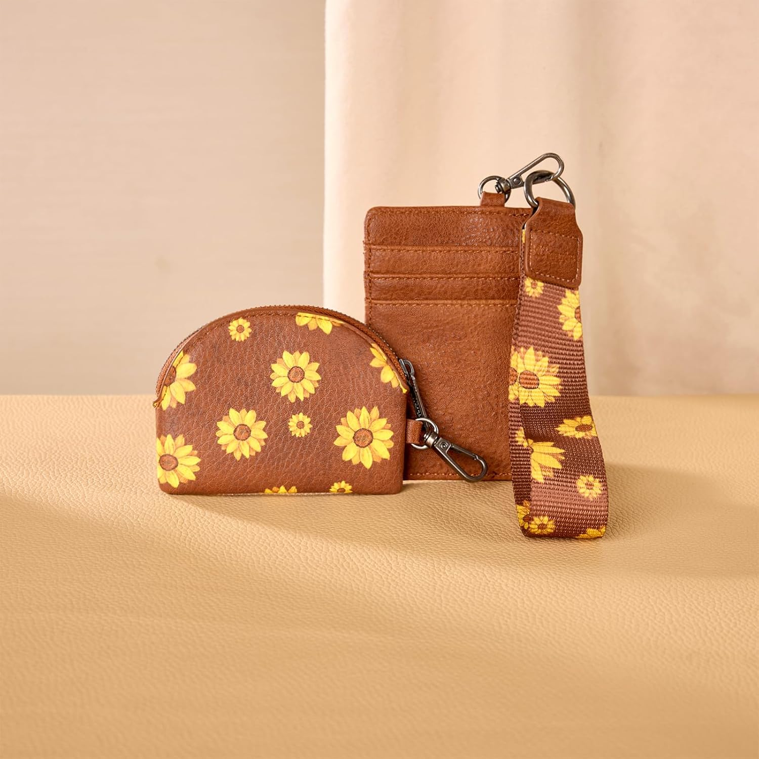 Wrangler KeyChain Wristlet Wallets for Women Sunflower Floral Dual Pouch Wristlet Western Credit Card Holder Wallet with Zipper Pocket