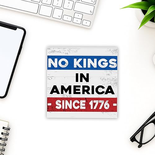 Miniatura 4 de GoldenFleece Letrero patriótico de escritorio del 4 de julio No Kings In America Since 1776, decoración cuadrada del Día de los Caídos, decoración