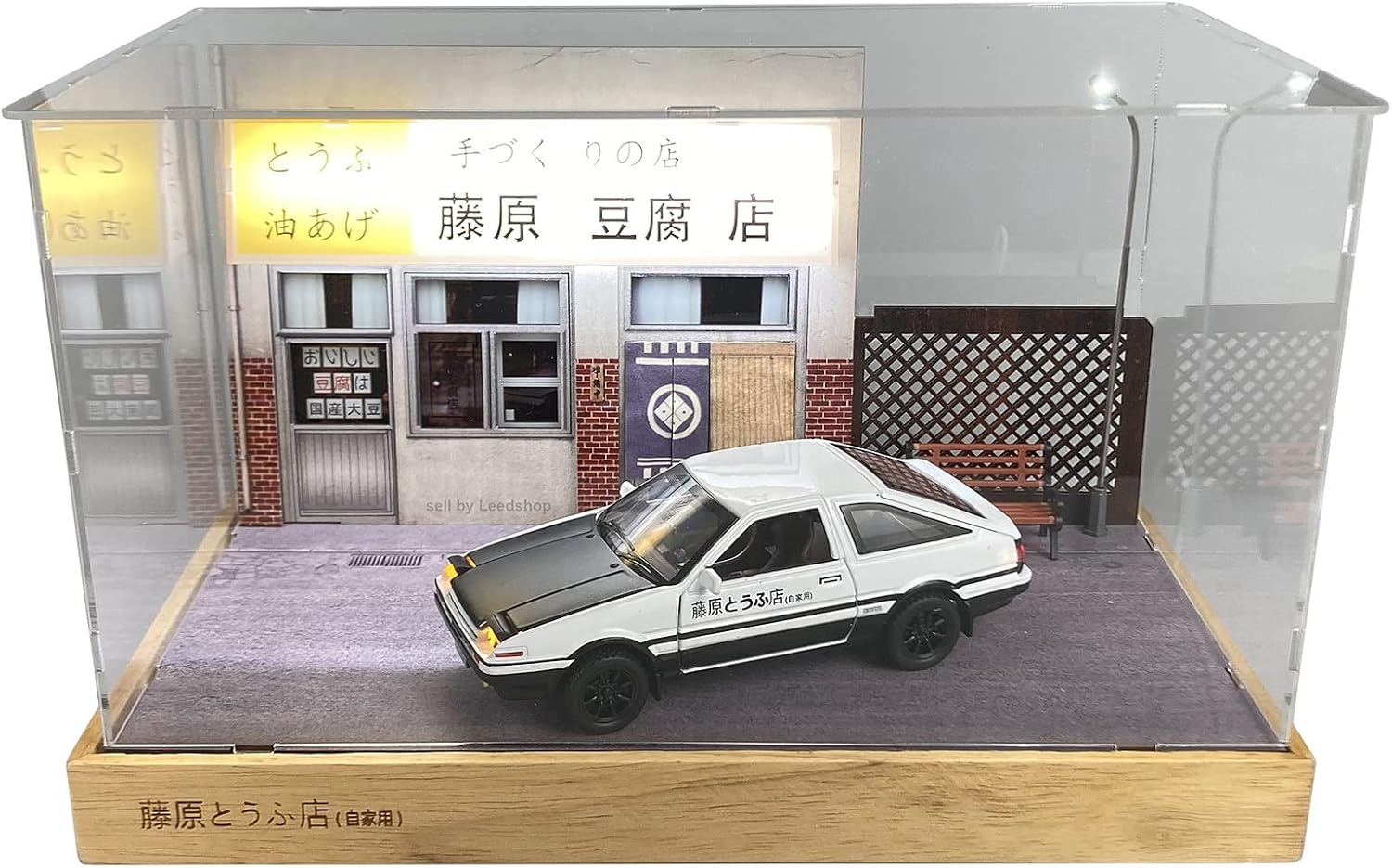 1:28 Scale Initial D Fujiwara Takumi Tofu Shop Scene Model Home Kids Room Decoration Ornament with Trueno AE86 Sprinter Alloy Diecast Model (Scene with Black & White AE86)