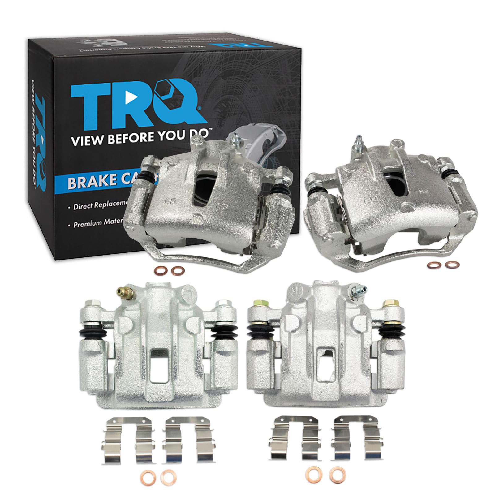 TRQ Front and Rear Brake Caliper Set Zinc Coated Brackets Compatible with 2010-2013 Kia Forte Forte Koup