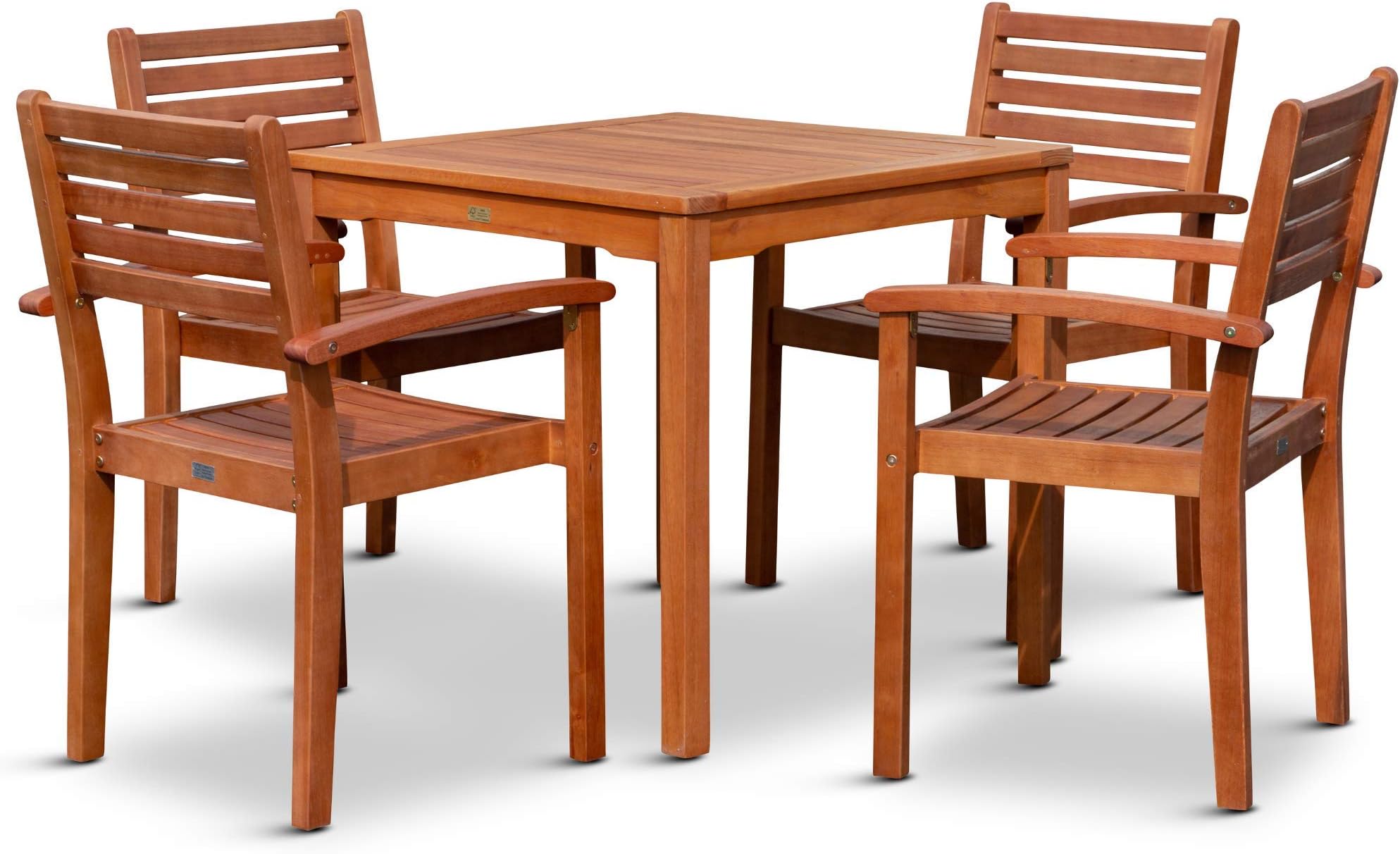 DTY Outdoor Living Leadville Square 5-Piece Eucalyptus Dining Set, Natural Oil Finish