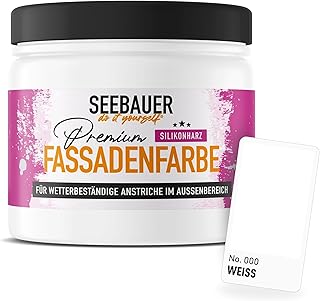 Silikonharz-Fassadenfarbe Weiß 300ML für Außen (No. 000 Weiß) Selbstreinigende Fassadenfarbe mit Lotuseffekt - Geeignet für Putz, Mauerwerk und Beton