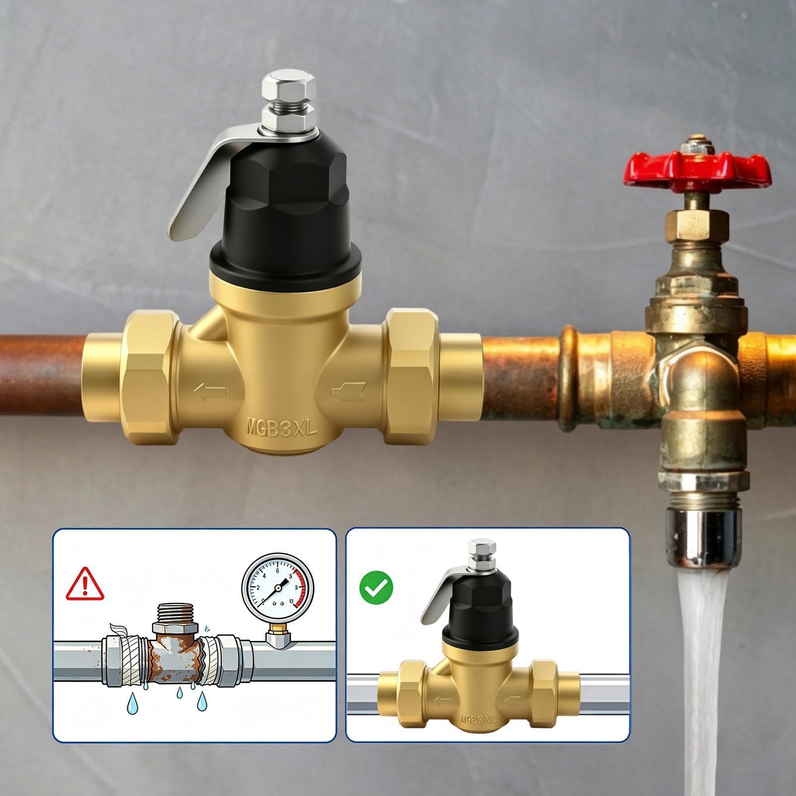 Regolatore di Pressione 'Acqua Ricambio Valvola Tubo 19 mm | Sostituzione Regolatore Pressione Acqua Per Camper Irrigazione Casa Giardino Industria