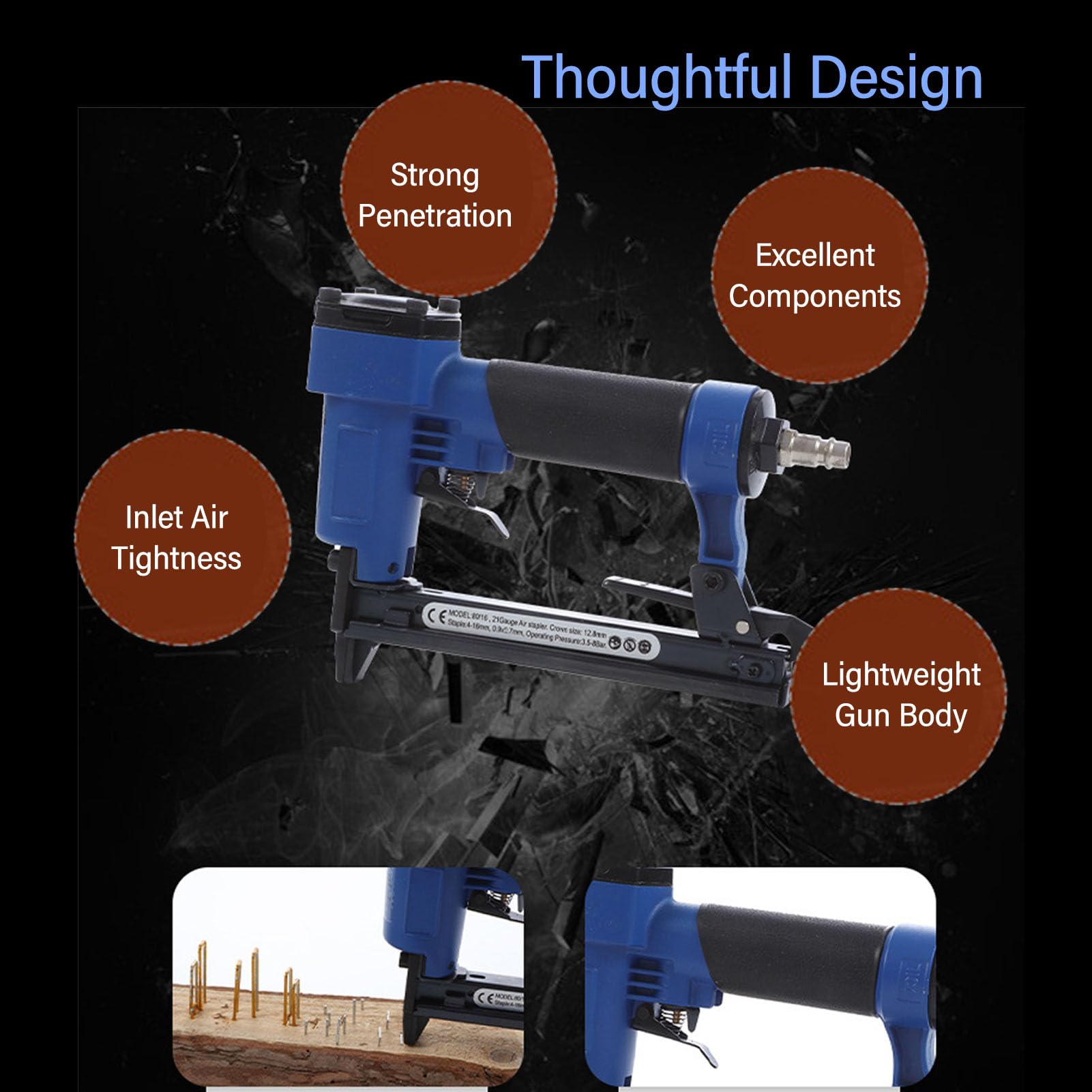 Pneumatic Stapler Power Finish Nailers NPT1/4 Inch Inlet Port Air Nailer for Woodworking Projects 1/4in 5/16in 3/8in 1/2in 5/8in with Handle for Cork Projects