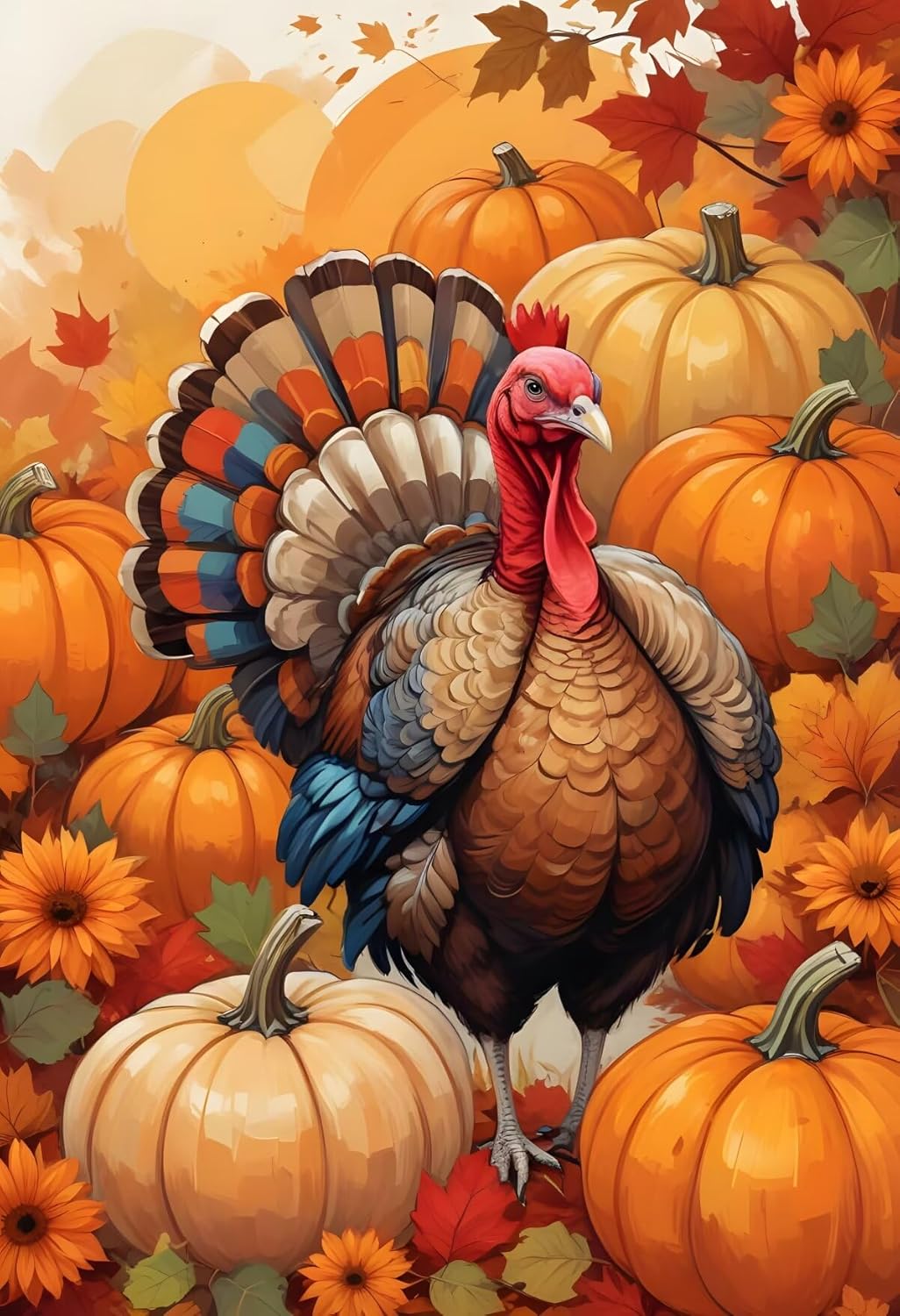 KXBAVPP Autumn 5D Diamond Painting Kit - Thanksgiving Pumpkin Turkey DIY Full Round Crystal Diamond Art Kit - Fall Picture Thanksgiving Wall Home Decor 16x20 Inch