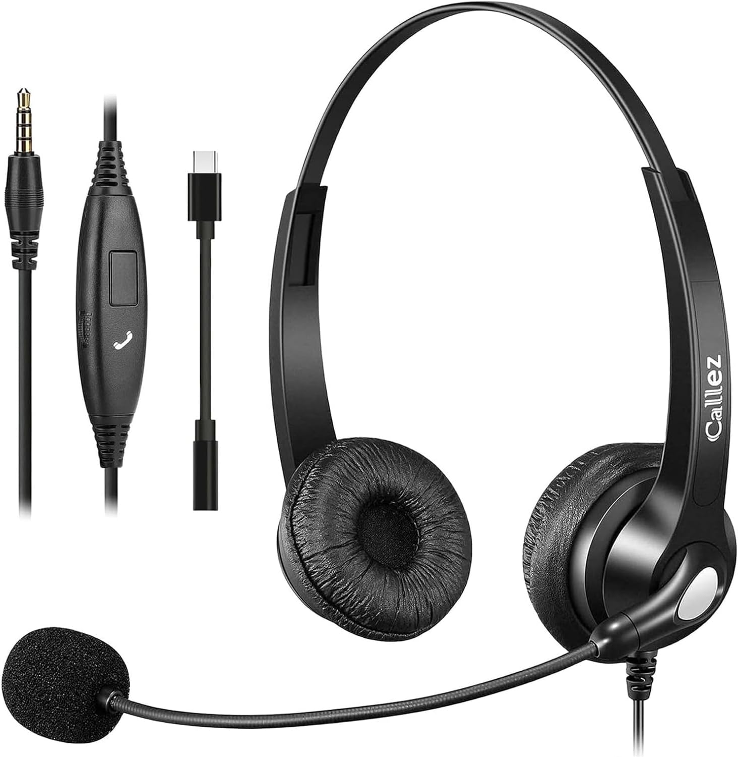 Callez 3.5mm Headset with Microphone Noise Cancelling for Cell Phone PC Laptop, Stereo Computer Headphones for iPhone Android Call Center Office Skype, in-line Control, Clear Chat