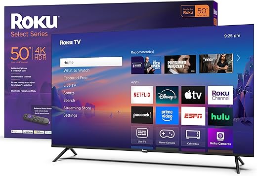 Roku Smart TV 2025 β 50-Inch Select Series, 4K HDR TV β RokuTV with Enhanced Voice Remote β Flat Screen LED Television with Wi-Fi for Streaming Live Local News, Sports, Family Entertainment