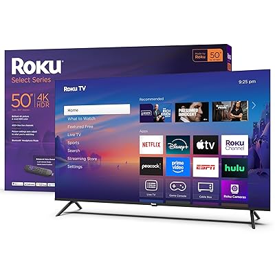 Roku Smart TV 2025 – 50-Inch Select Series, 4K HDR TV – RokuTV with Enhanced Voice Remote – Flat Screen LED Television with Wi-Fi for Streaming Live Local News, Sports, Family Entertainment