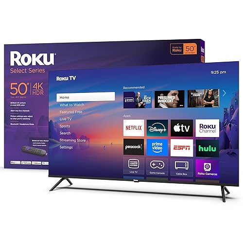 Roku Smart TV 2025 – 50-Inch Select Series, 4K HDR TV – RokuTV with Enhanced Voice Remote – Flat Screen LED Television with Wi-Fi for Streaming Live Local News, Sports, Family Entertainment - 50"
