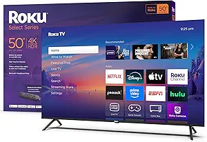 Roku Smart TV 2025 – 50-Inch Select Series, 4K HDR TV – RokuTV with Enhanced Voice Remote – Flat Screen LED Television with Wi-Fi for Streaming Live Local News, Sports, Family Entertainment