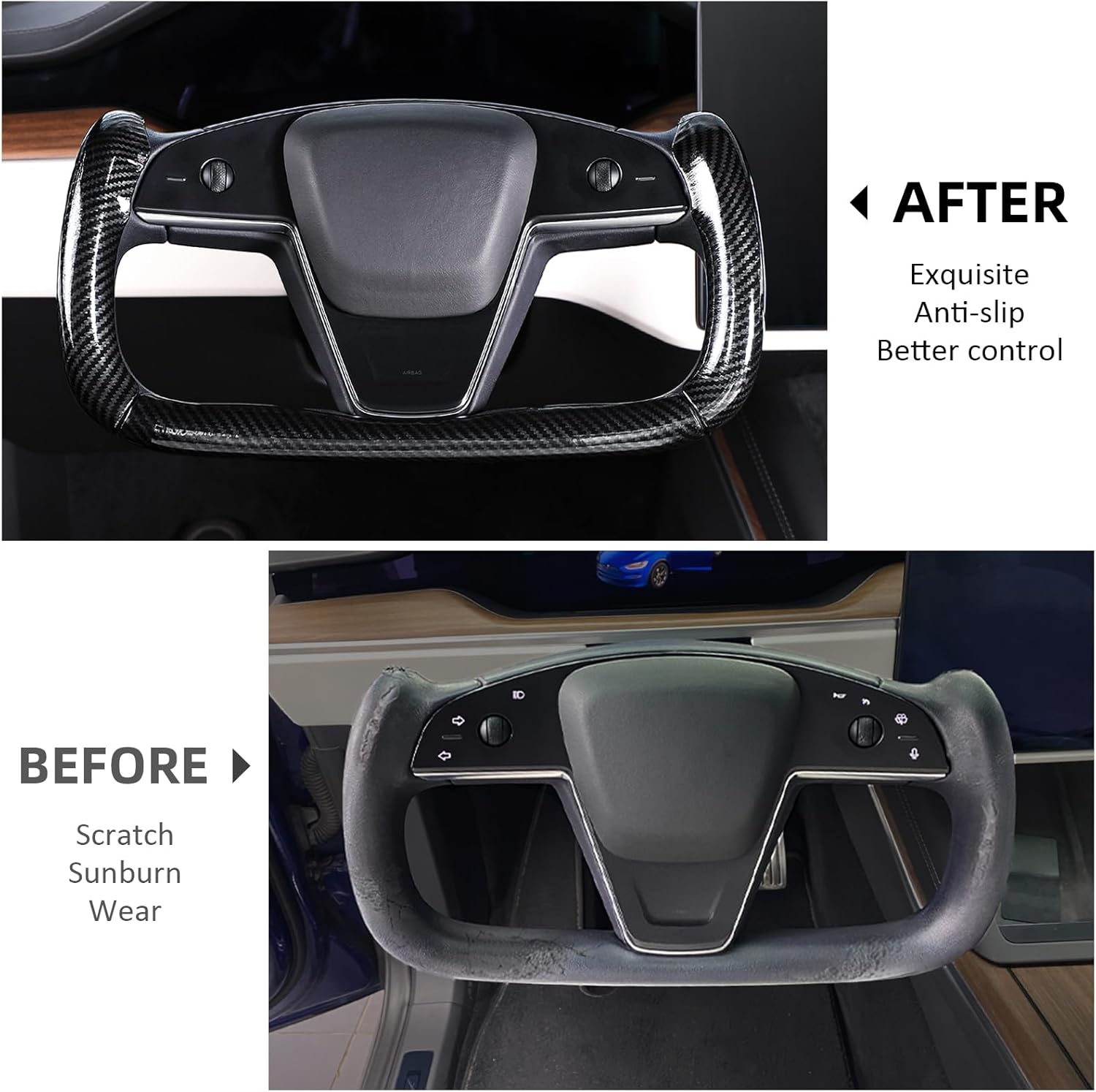 Steering Wheel Cover for Tesla Yoke Steering Wheel Cover Customzied for Tesla Model S 2021-Present/Model X 2021-Present Accessories,Anti-Slip,Comfortable Grip,Breathable,Bright Black