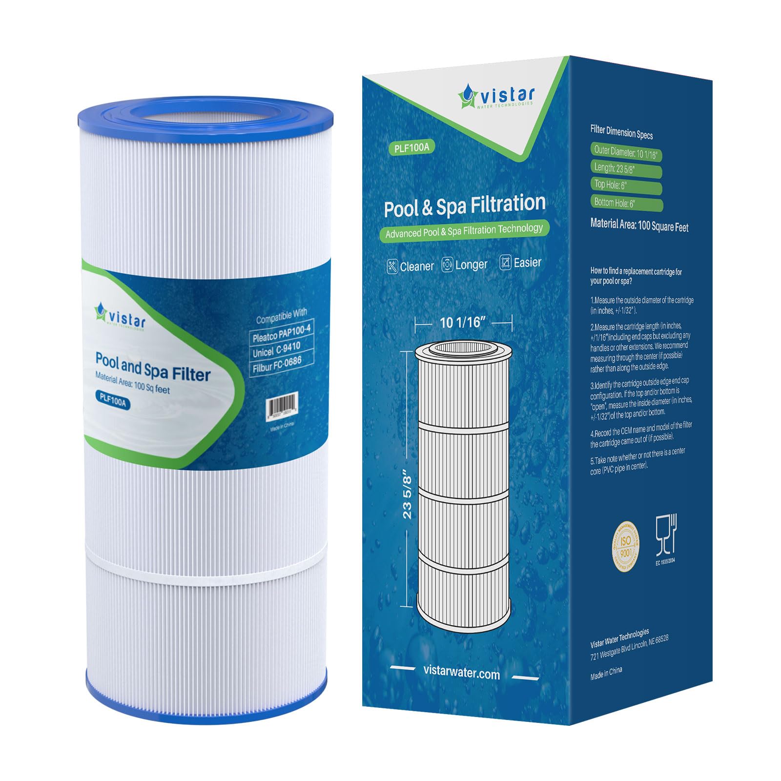 American Water Solutions PLF100A Pool Filter For Pentair CC100, CCRP100, PAP100, PAP100-4, C3, Unicel C-9410, R173215, Filbur FC-0686, 59054200, 160316, 160354, Predator 100, L x OD:23 5/8