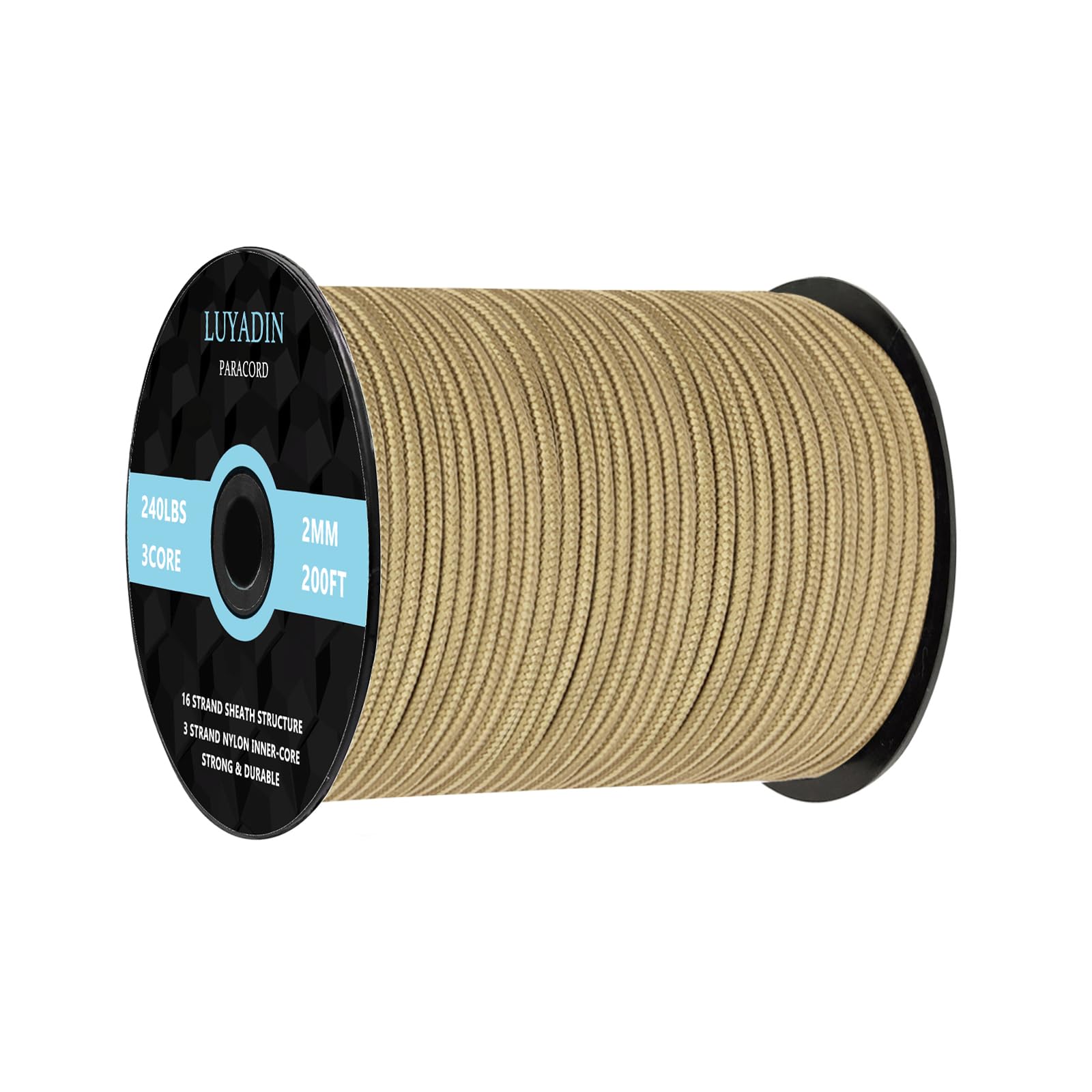 LUYADIN Paracord 240lb - Diameter 2mm Micro Utility Cord -3 Strand Parachute Spool Cord - 100ft 200ft,Paracord for Camping,Hiking,Fishing,Outdoor and DIY — image 1
