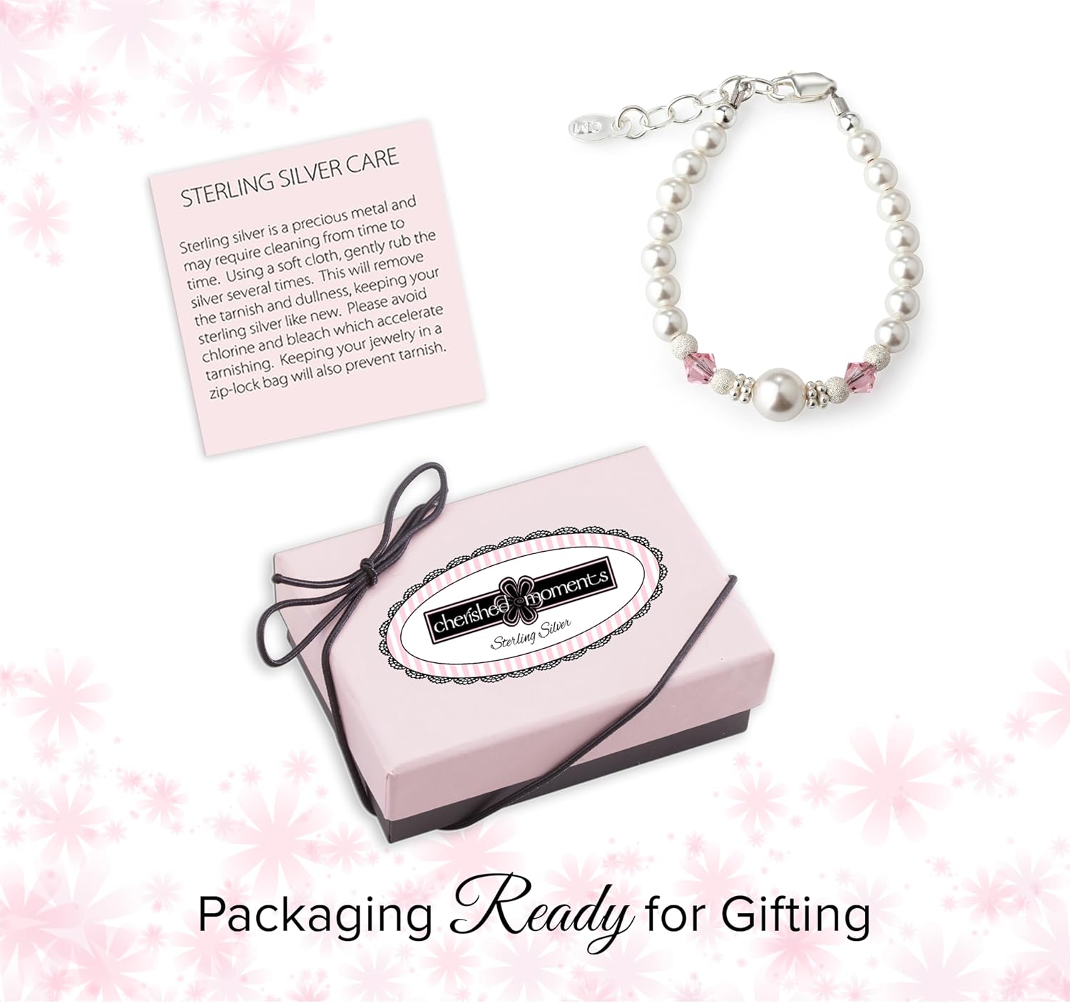 Cherished Moments Children's or Baby 925 Sterling Silver Flower Girl Bracelet with Simulated Austrian Pearls for Girls