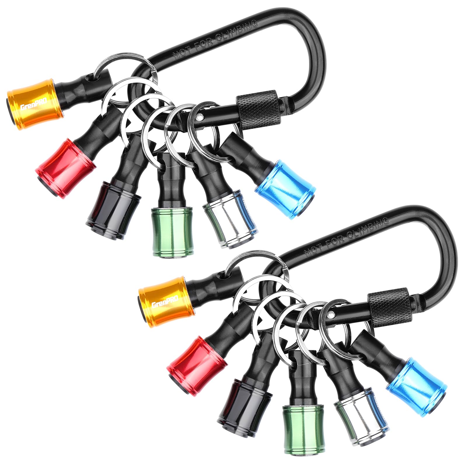 6Pcs Bit Holder Chain 2 Sets,1/4 Hex Shank Aluminum Alloy Screwdriver Bit Holder,Portable Socket Drill Screw Adapter,Light-weight Quick-Change Extension Bar Keychain Gift(With Black Carabiner)