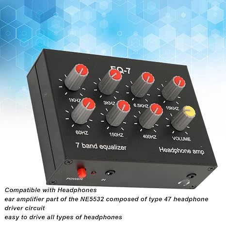 7 Band Sound Equalizer, Output Input, 12dB High Bass Adjustment, Two Channel Digital Equalizer, 3.5mm Interface, for Recording, Streaming, Podcasting