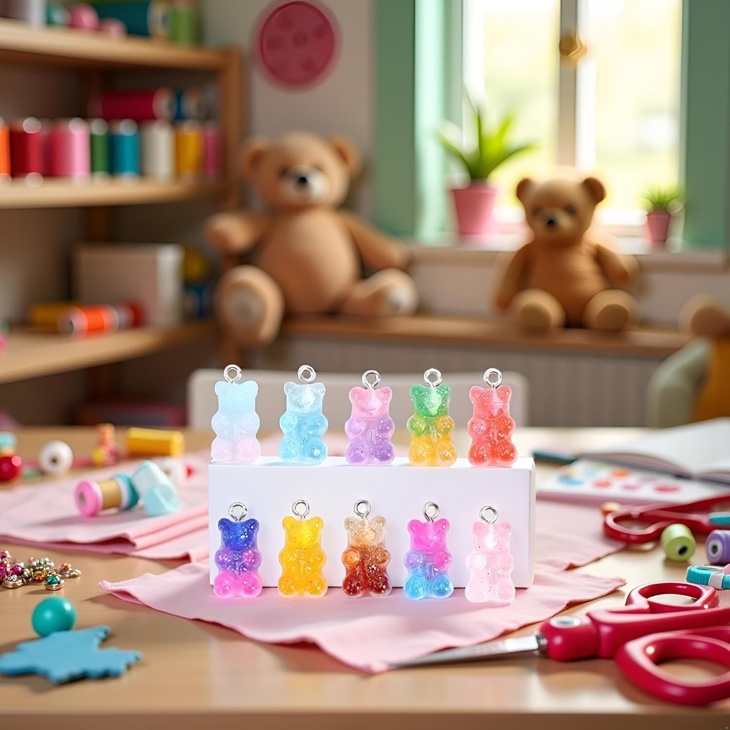 10Pcs Colorful DIY Bear Charms,Cute Bear Charm Pendants,Cartoon Keychains Necklace Charm Cute Bracelet Accessories,Beading and Jewelry Making - Image 7