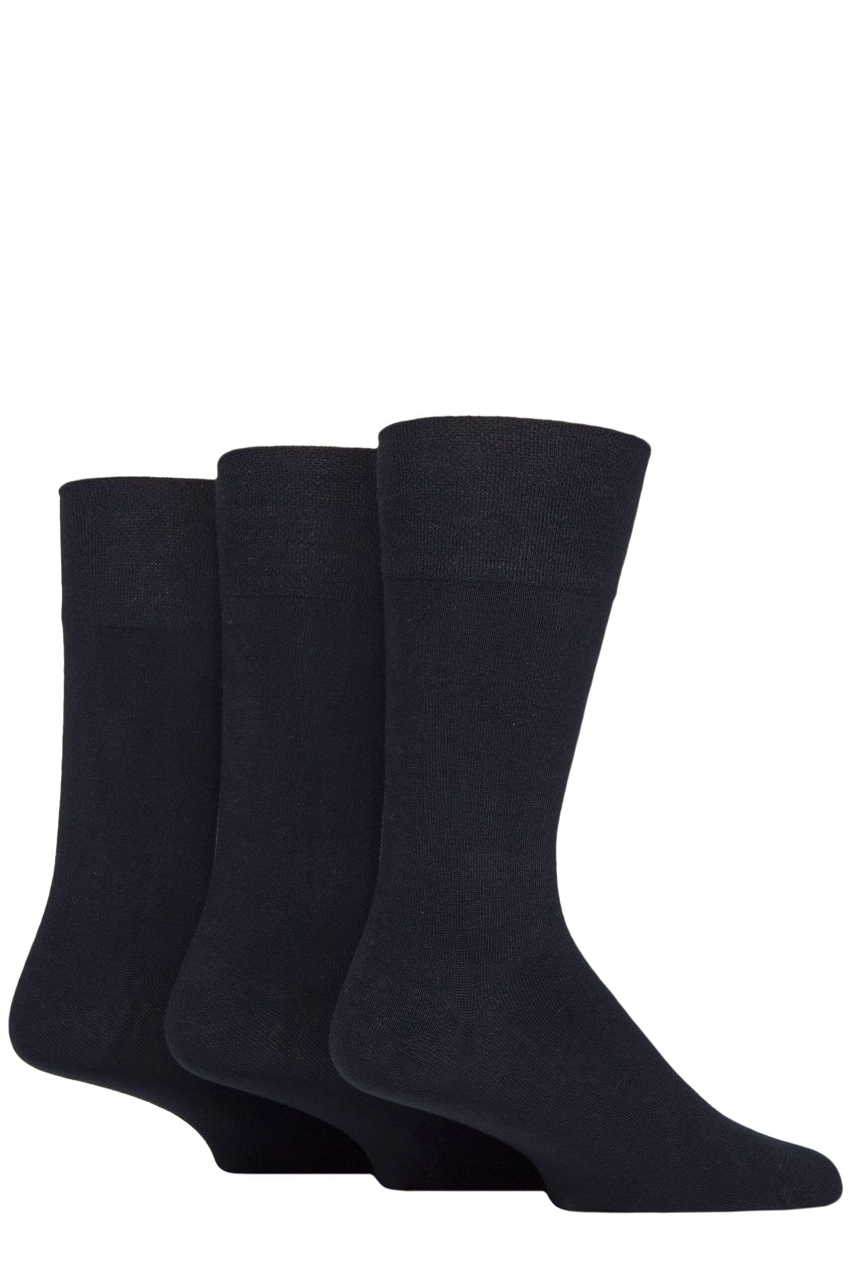 Glenmuir Mens Plain Comfort Cuff Bamboo Socks 3 Pair Pack Size 7-11 Navy
