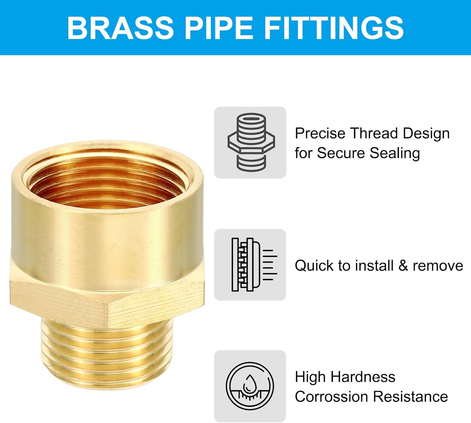 PATIKIL Brass Pipe Fitting Adapter, 3/4" NPT Female Thread x 1/2" G Male Thread Brass Reducer Hex Tubing Hose Connector Adaptor with Gasket for Plumbing