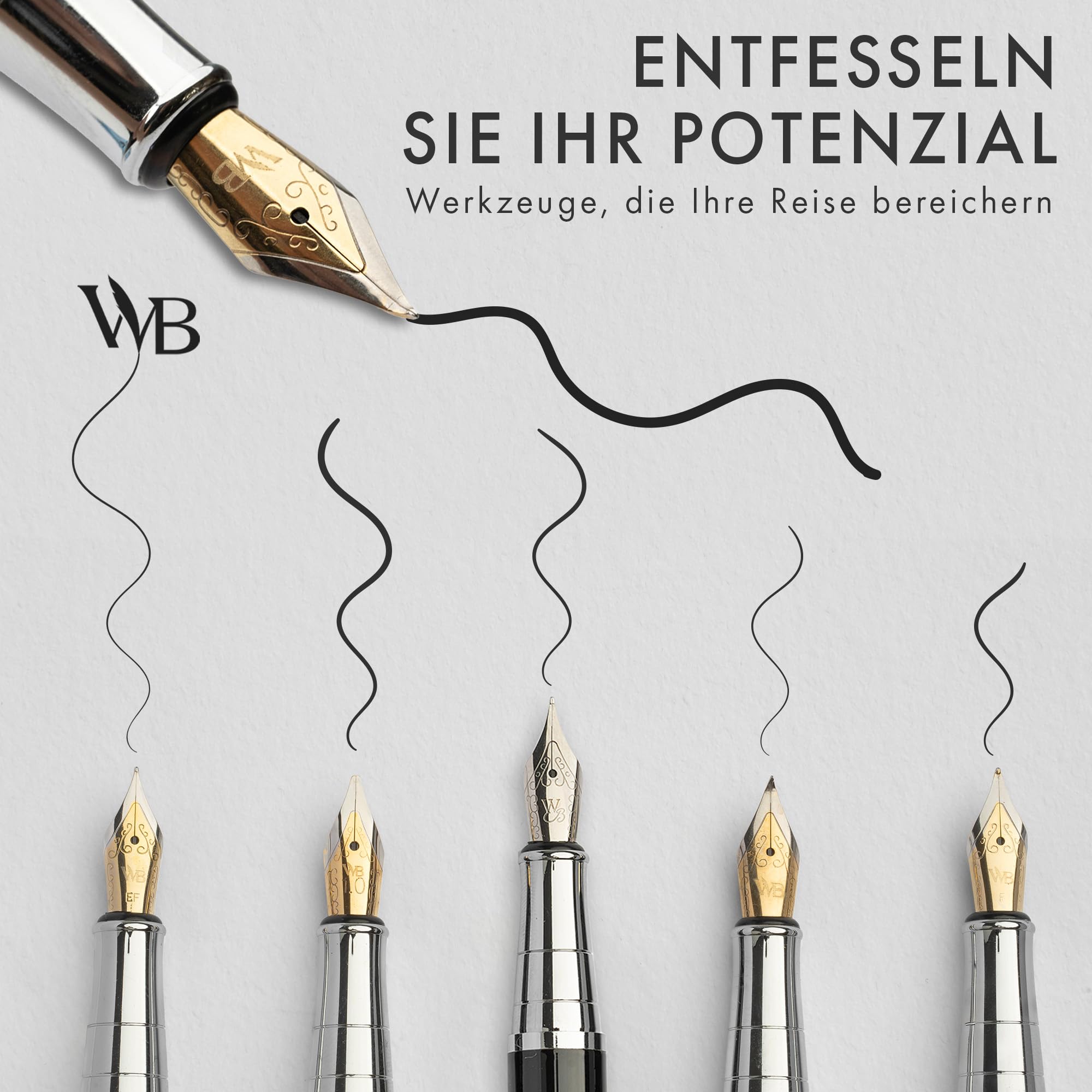 Wordsworth & Black Füllfederhalter-Geschenkset, beinhaltet Tintenflasche, 6 Tintenpatronen, Tintenauffüllkonverter, 4 Ersatzfedern, Premium-Paket, Journaling, Kalligraphie, [Grüner Chrom]