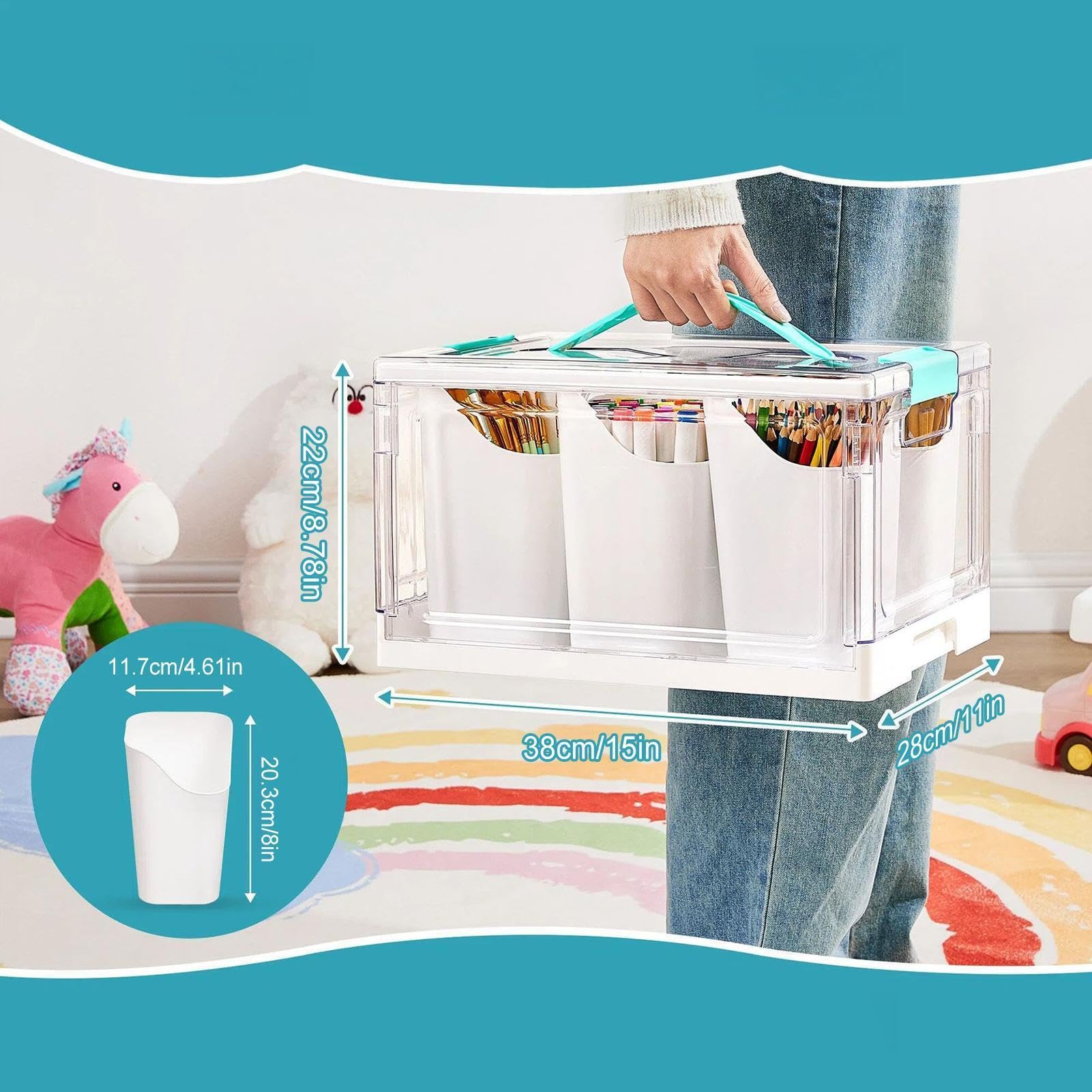 Organizer Creativi Contenitore per Materiale Artistico 23 L con Vassoi e | Organizer Per Arti E Mestieri Per Ufficio Aula Camera Casa Scuola Cucina Bagno Armadio Dispensa Garag