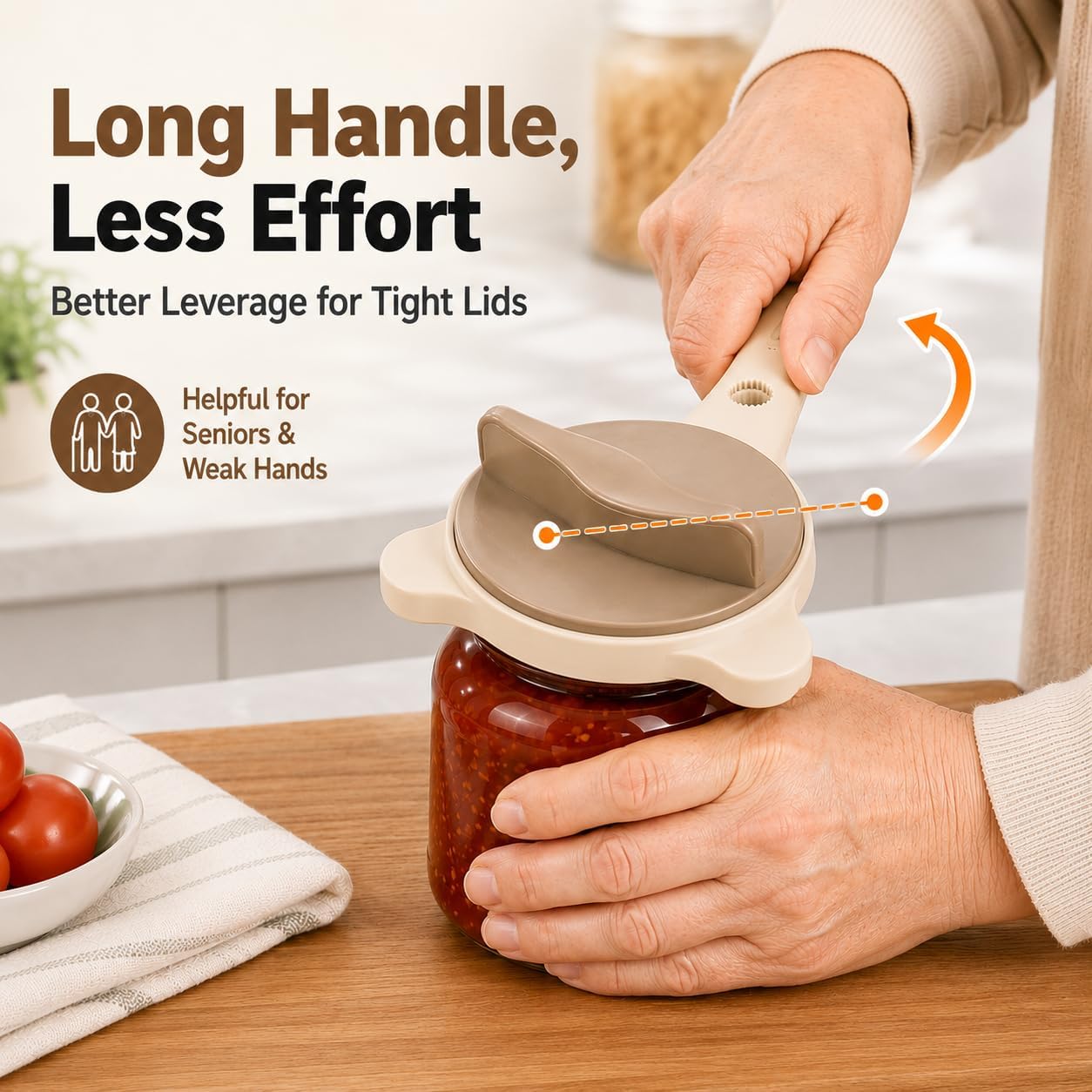 4-in-1 Jar Opener for Seniors & Weak Hands, Adjustable Stainless Steel Lid Remover with Non-Slip Grip,Fits 1-3.5 in Lids, Bottles & Small Caps, Khaki