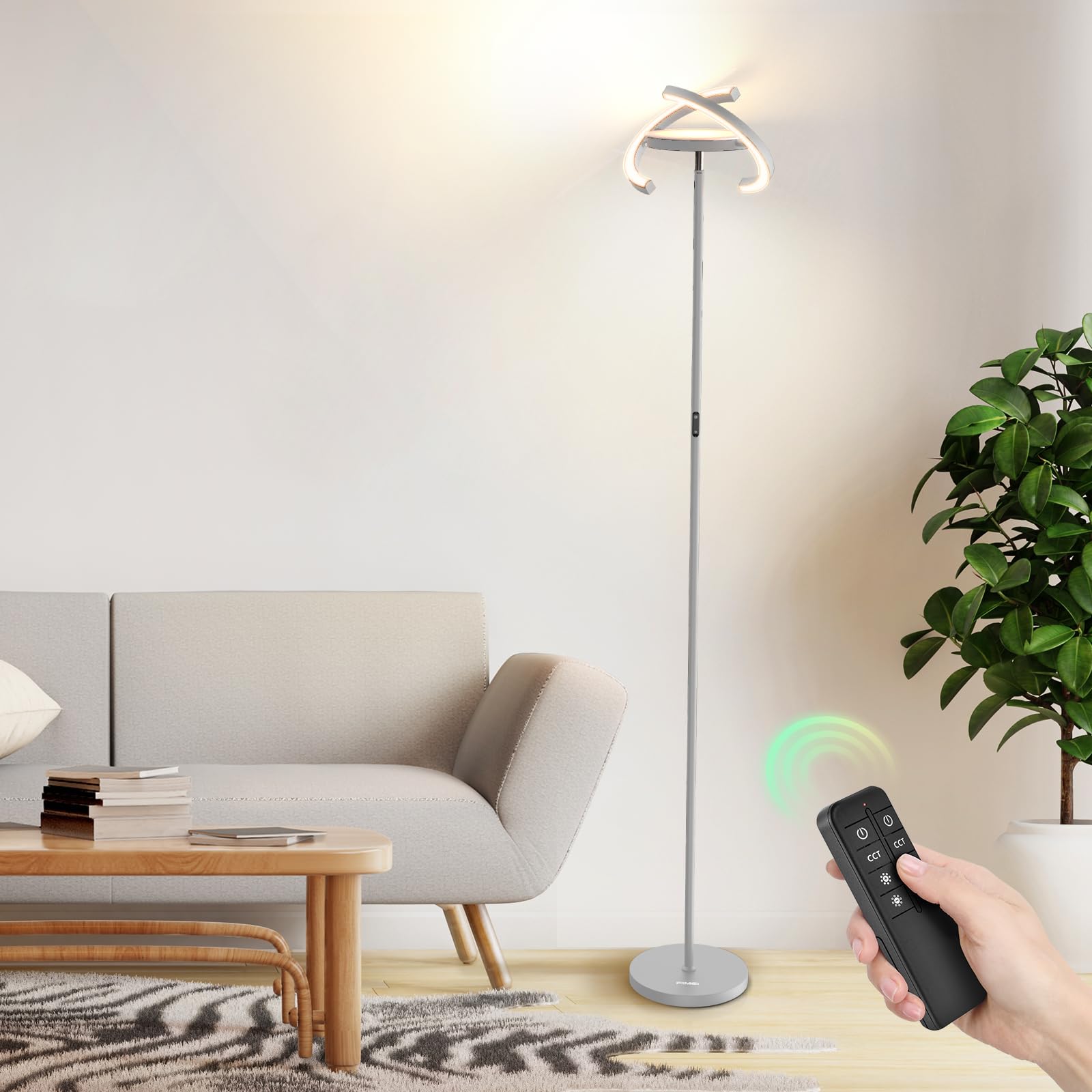 FIMEI Lampadaire, 3000K-6000K Température de Couleur & Gradation Continue, Avec Télécommande et Commande Tactile, Lampadaire Led sur Pied pour Salon, Lumière Centrale Vers le Haut, 36W