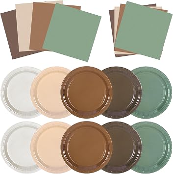 30PCS Woodland Baby Shower Decoration Sage Brown Green Neutral Forest Animal 9 Inch Disposable Paper Plates and Napkins for Safari Jungle Baby Shower Birthday Supply Serve 15