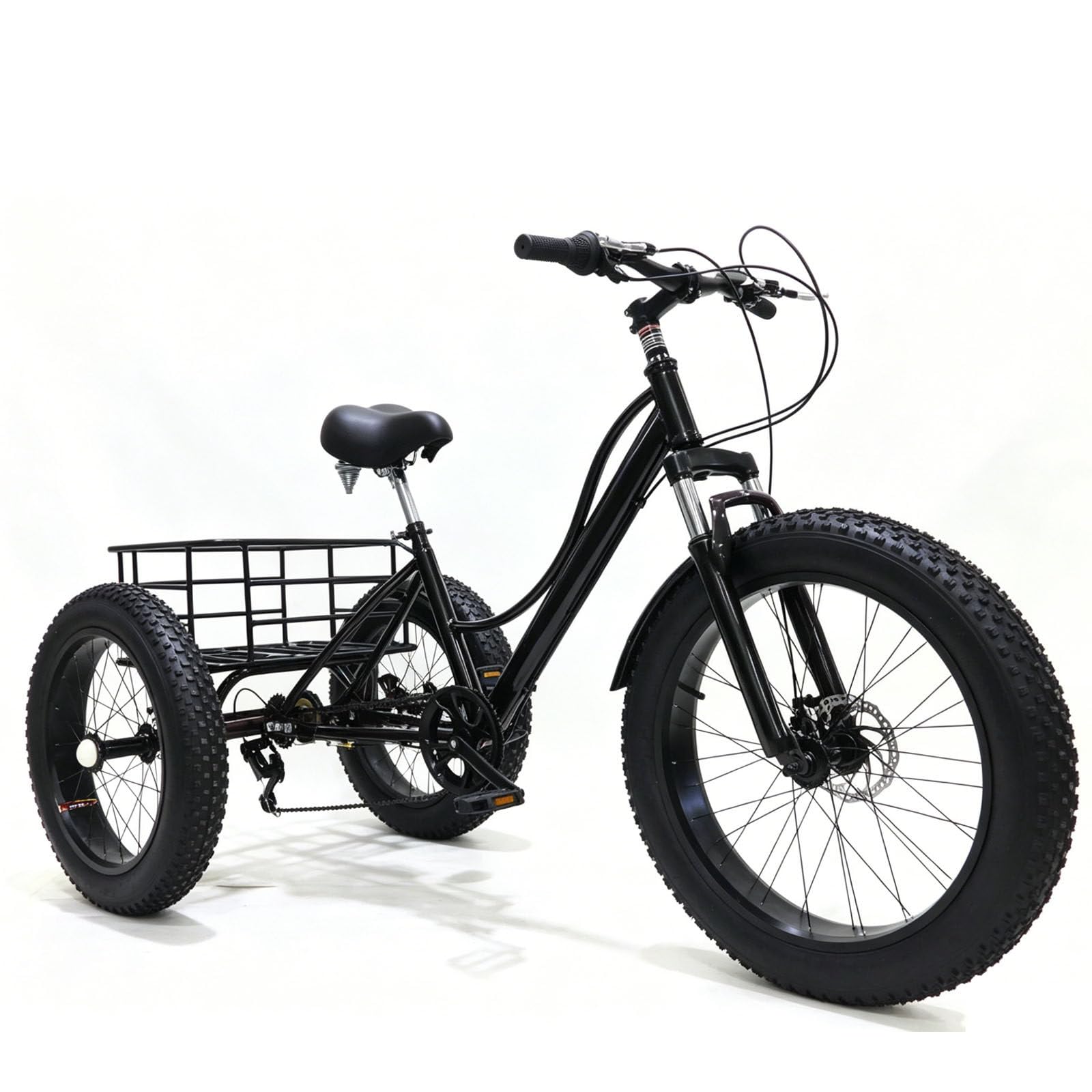 LTdlhFk 24" Adult Tricycle,7 Speed Cruiser Trike,All Terrain Fat Tire Tricycles with Basket for Seniors,For Shopping Picnic Outdoor Black