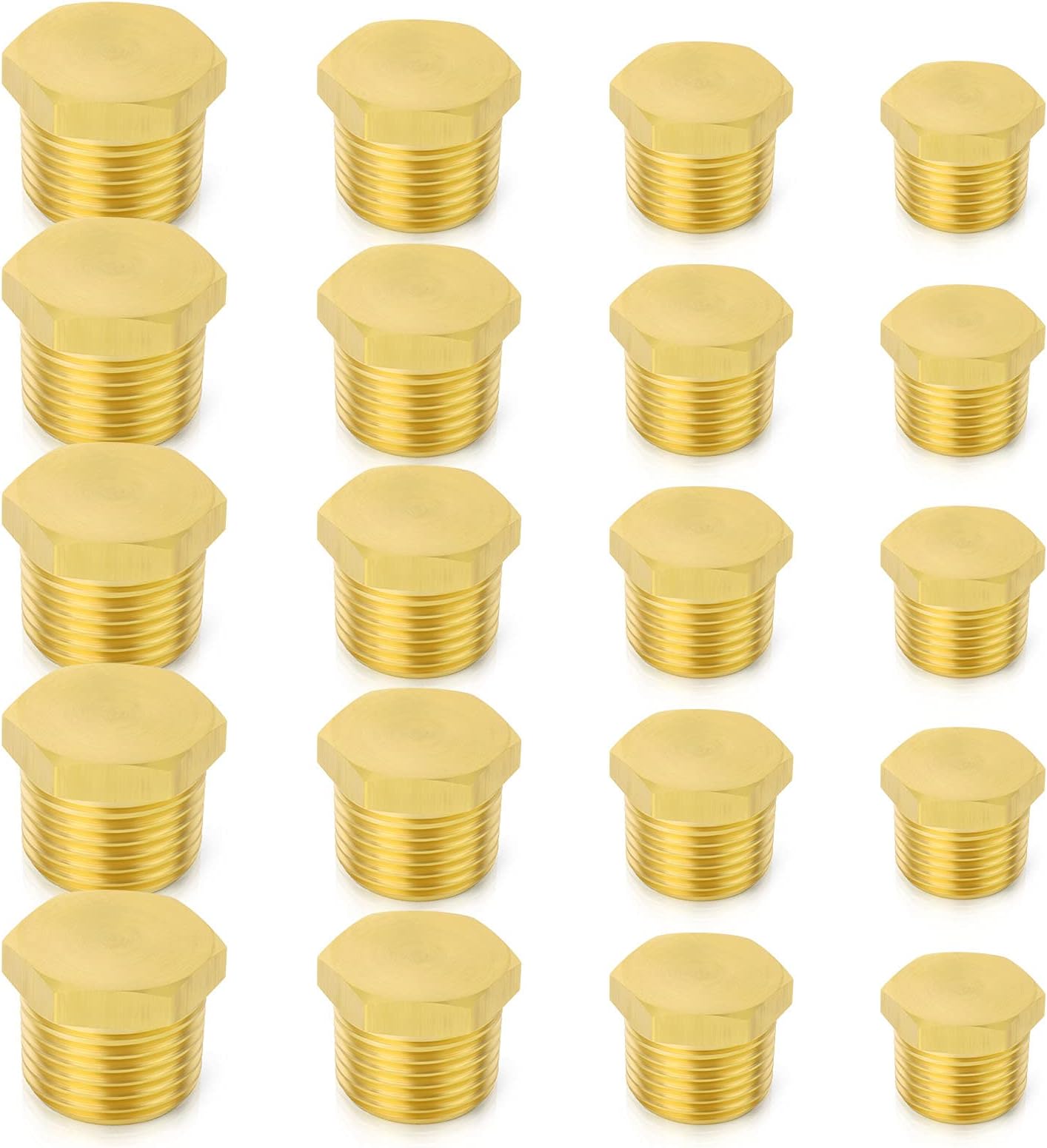 Taisher 20Pcs Brass Outer Hex Thread Socket Pipe Plug Fitting 1/8" 1/4" 3/8" 1/2" NPT Male