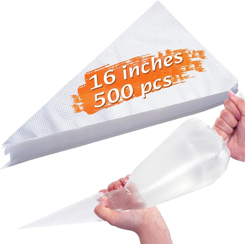 Bolsas pasteleras desechables de 16 pulgadas, 500 bolsas para glaseado | Bolsas de repostería gruesas grandes para glaseado, crema de mantequilla, hornear y cocinar, diseño desechable para un uso fácil.