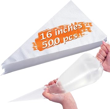 16 Inch Disposable Piping Bags, 500 PCS Icing Bags | Large Thickened Pastry Bags for Icing, Buttercream, Baking and Cooking, Disposable Design for Easy Use.