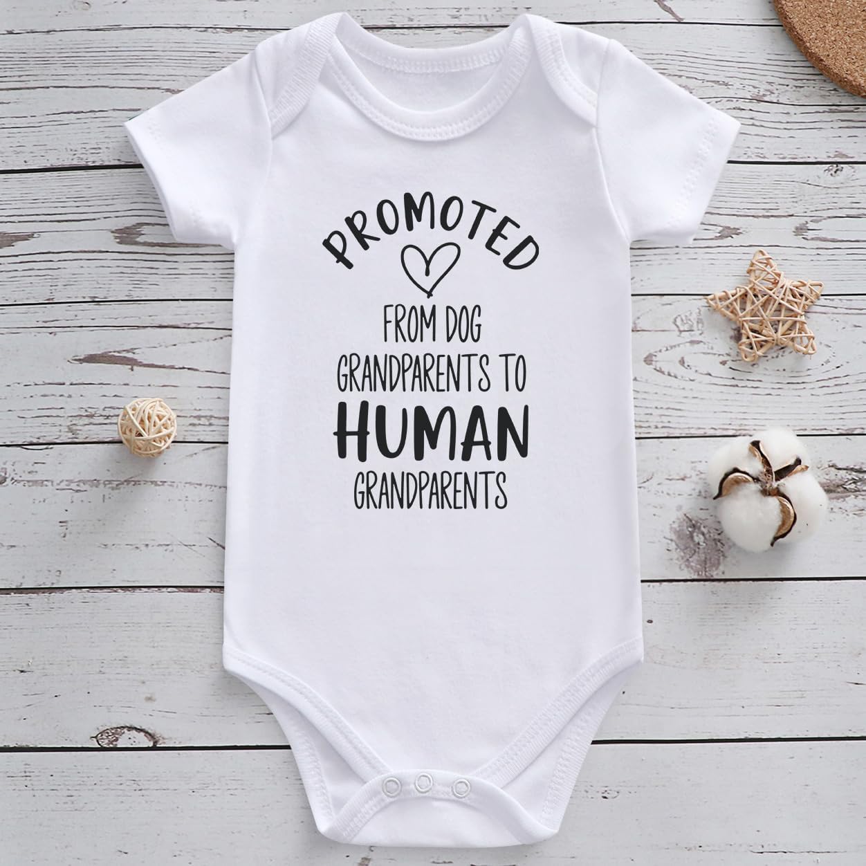 Dog to huma grandparents pregnancy announcement bodysuits white | promoted from dog grandparents to human grandparents pregnancy announcement bodysuits white