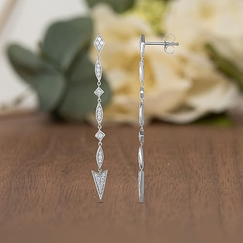 Miniatura 3 de Natalia Drake Pendientes largos de diamantes colgantes de 13 quilates para mujer en plata de ley 925 chapada en rodio, Metal, Diamante
