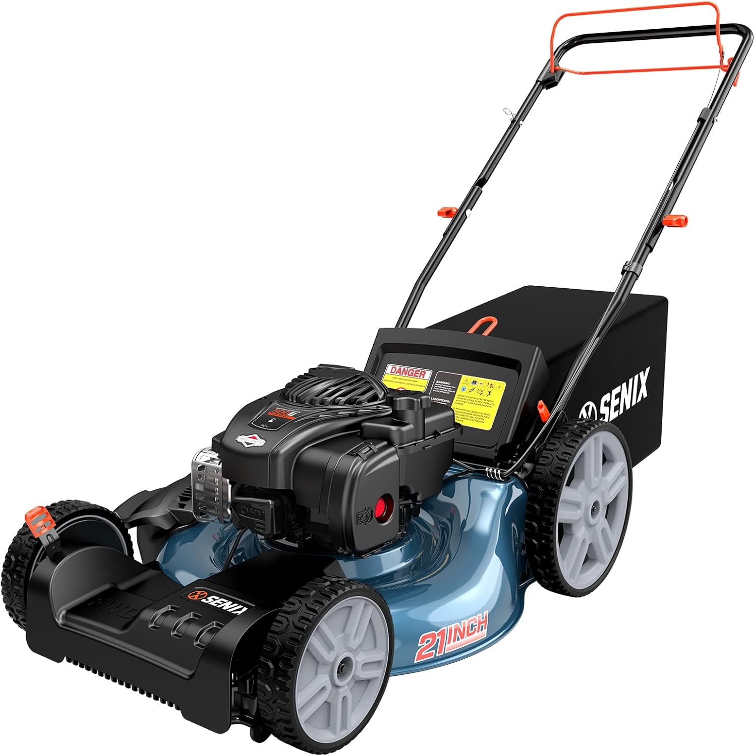 SENIX Self Propelled Gas Lawn Mower 21''- 140 cc 4-Cycle Briggs & Stratton Engine, 3-in-1 Bagging, Mulching, and Side Discharge, 6 Heights Adjustment, Gas Lawn Mower