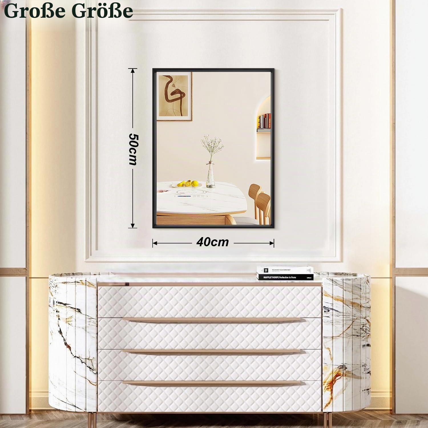 AAZZKANG Schwarze Spiegel für die Wand Rectangle Metall gerahmter Spiegel 50x40cm Dekorativer Wandspiegel für Schlafzimmer Bad Wohnzimmer Vertikal oder Horizontal