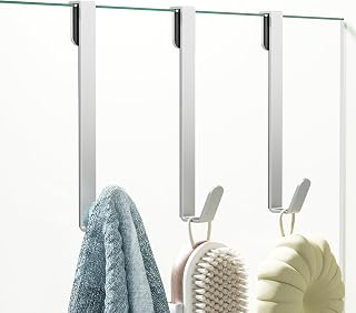 3 Pack Shower Door Hooks, Over The Door Towel Hooks in Bathroom Frameless Glass Door, Shower Hooks for Hanging Robe Towel Loofahs, Silver.