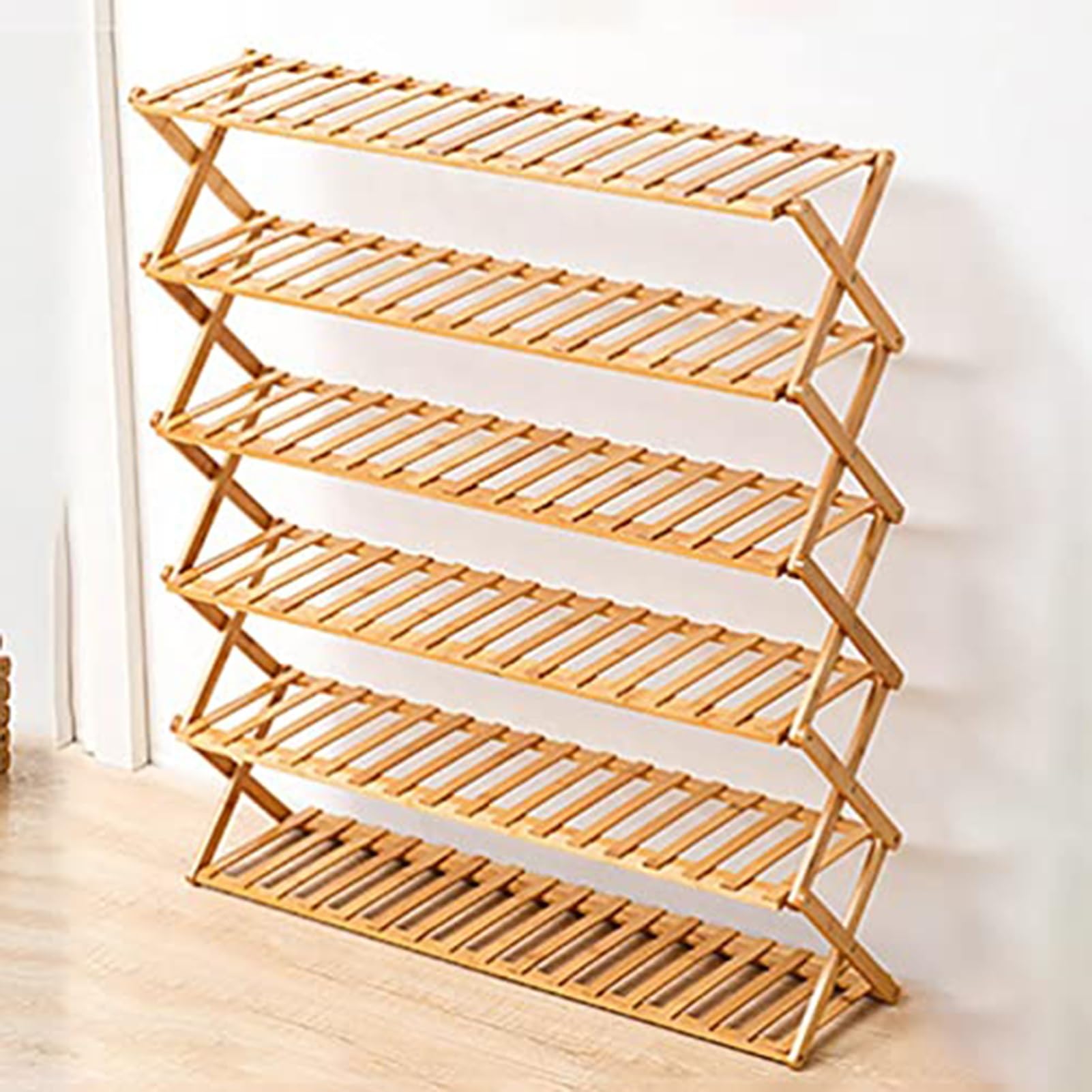 Étagère Pliante Étroite En Bambou, Organisateur D'entrée Pliable, Rangement Peu Encombrant For Couloir Et Placard, Plusieurs Niveaux For Chaussures Et Décoration, Assemblage Facile(A,100*25*100cm)