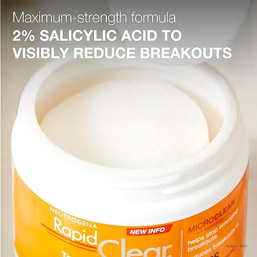 Miniatura 3 de Neutrogena Rapid Clear - Almohadillas faciales para acné de máxima fuerza con 2% de ácido salicílico para ayudar a combatir brotes, almohadillas de